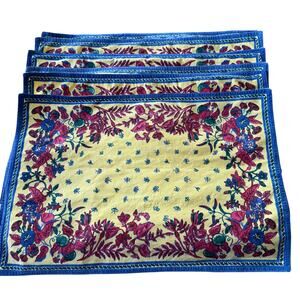 French Country Provencal Flowers Honeybees Blue Yellow Red Placemats Set of 6
